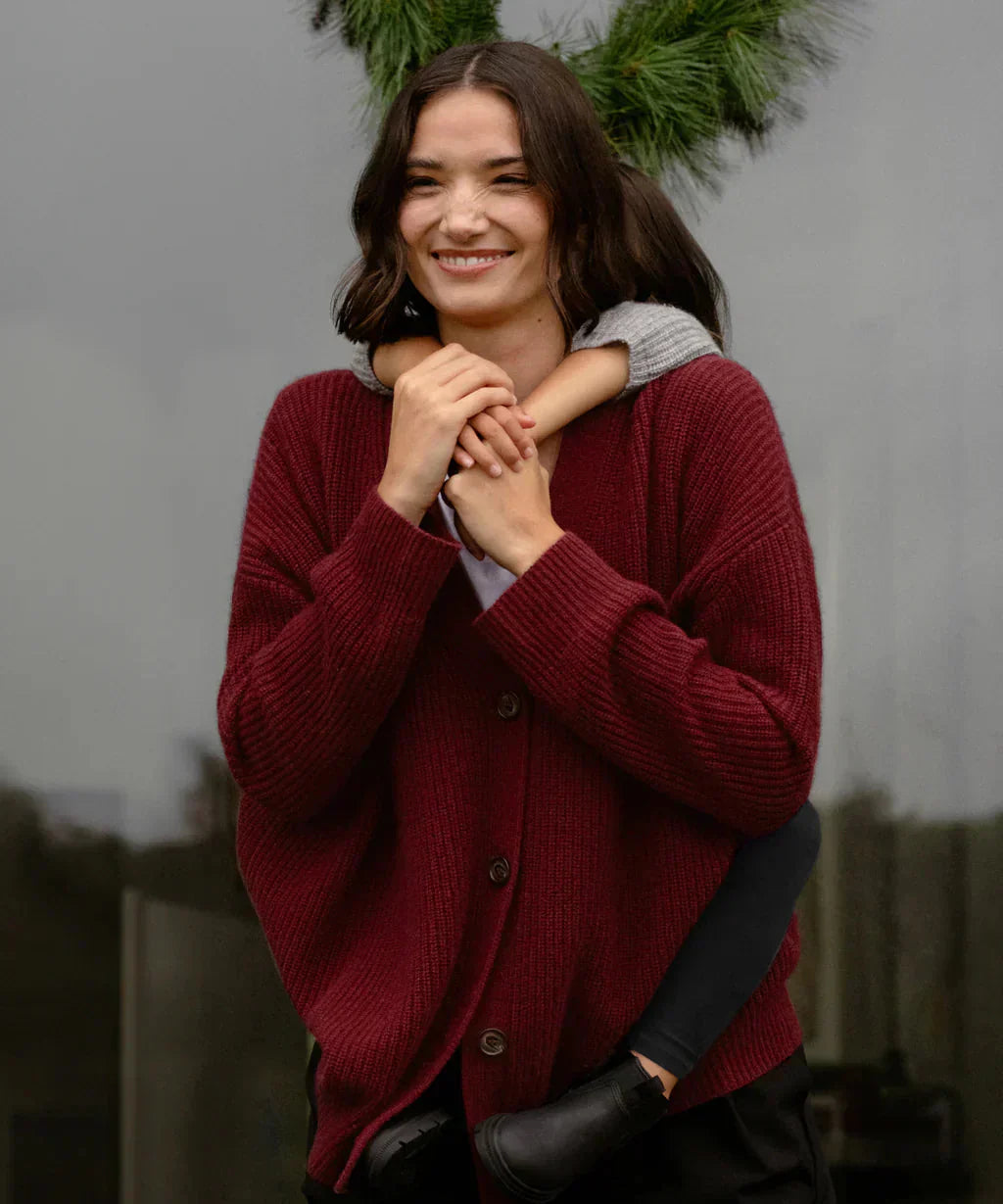 GR | Übergroße Strickjacke Damen Strickjacke aus Kaschmir mit V Ausschnitt und Knöpfen