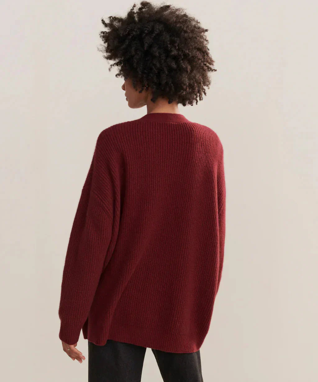 GR | Übergroße Strickjacke Damen Strickjacke aus Kaschmir mit V Ausschnitt und Knöpfen