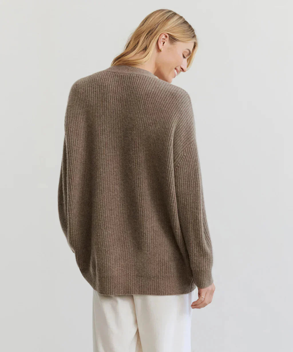 GR | Übergroße Strickjacke Damen Strickjacke aus Kaschmir mit V Ausschnitt und Knöpfen