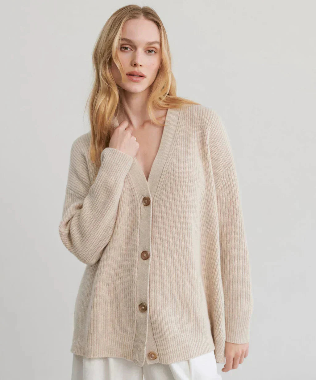 GR | Übergroße Strickjacke Damen Strickjacke aus Kaschmir mit V Ausschnitt und Knöpfen