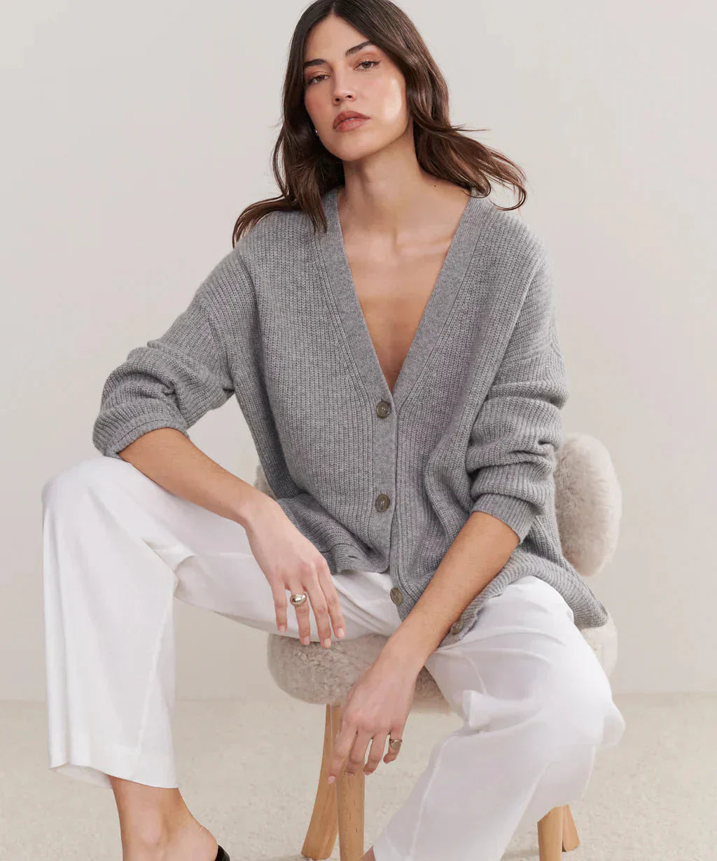 GR | Übergroße Strickjacke Damen Strickjacke aus Kaschmir mit V Ausschnitt und Knöpfen