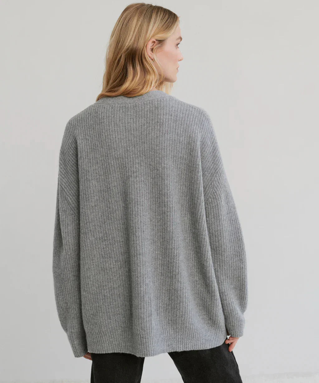 GR | Übergroße Strickjacke Damen Strickjacke aus Kaschmir mit V Ausschnitt und Knöpfen