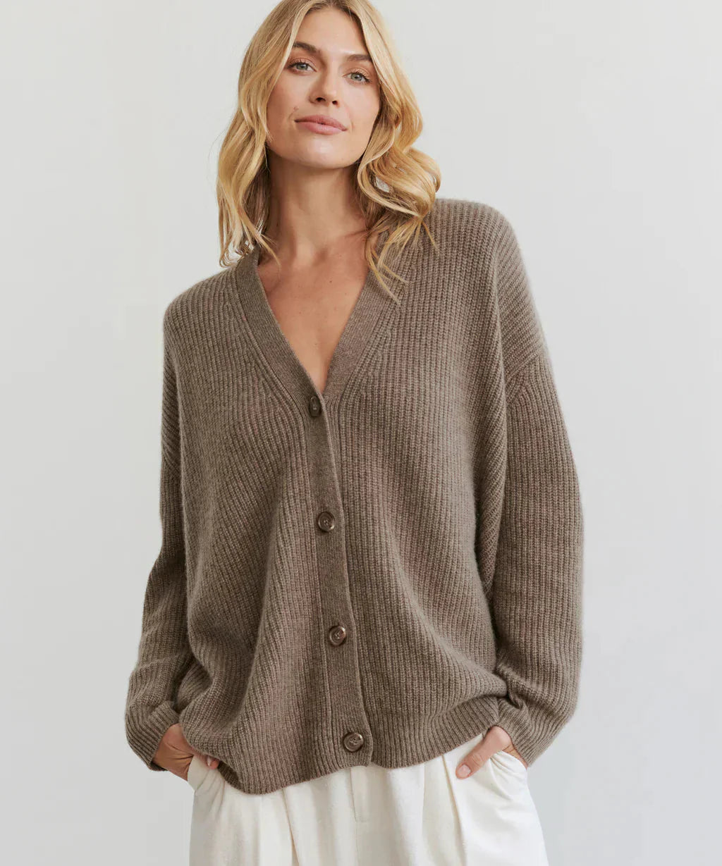 GR | Übergroße Strickjacke Damen Strickjacke aus Kaschmir mit V Ausschnitt und Knöpfen