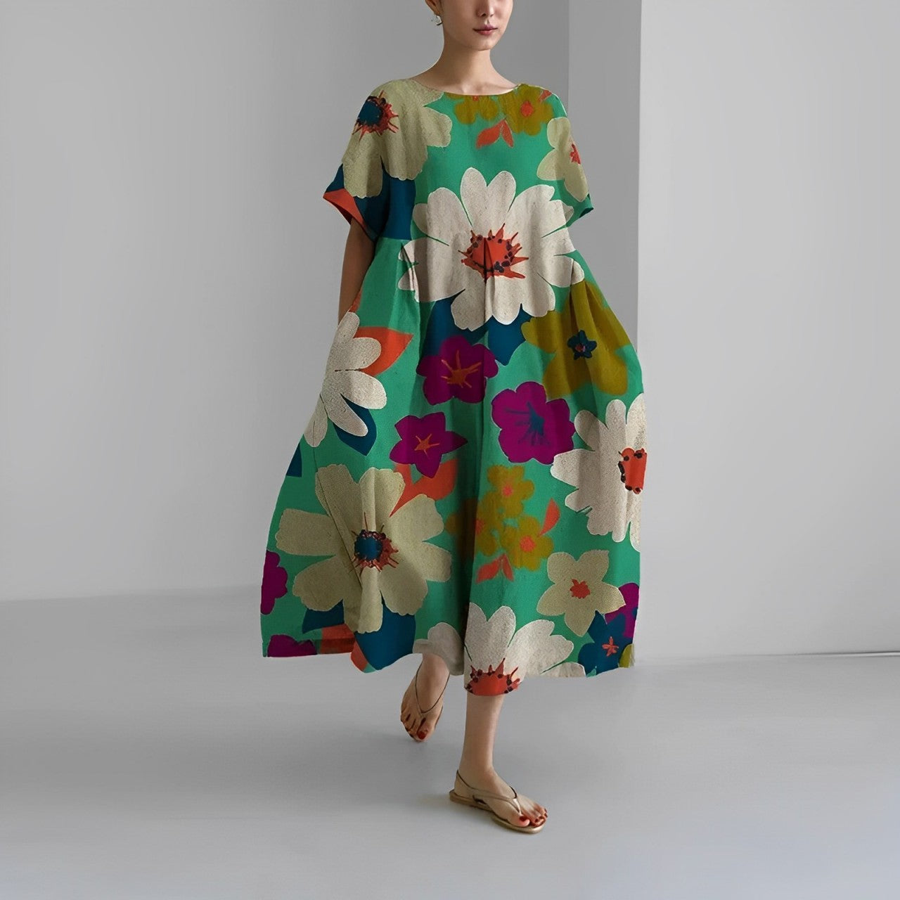 GR | Oversized dress, loose fit, short sleeves, summer dress, long dresses 