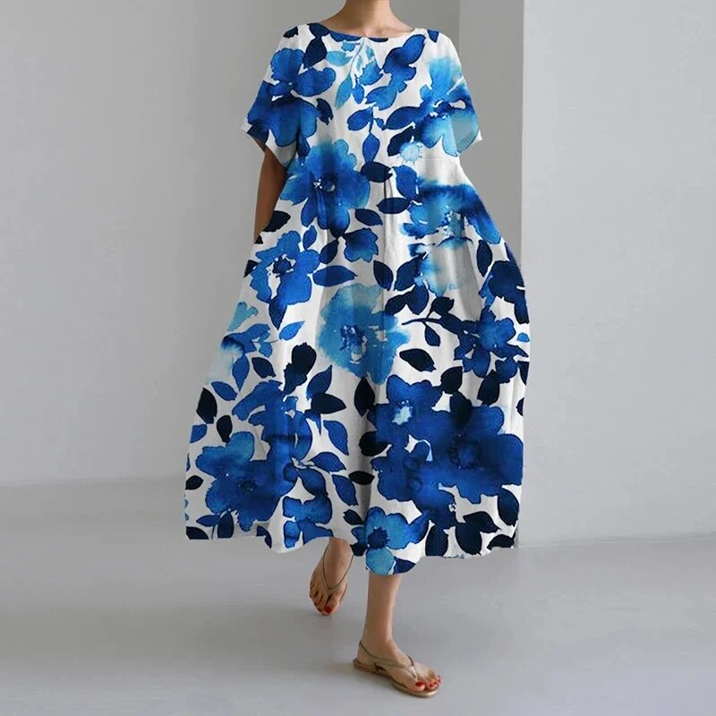 GR | Oversized dress, loose fit, short sleeves, summer dress, long dresses 