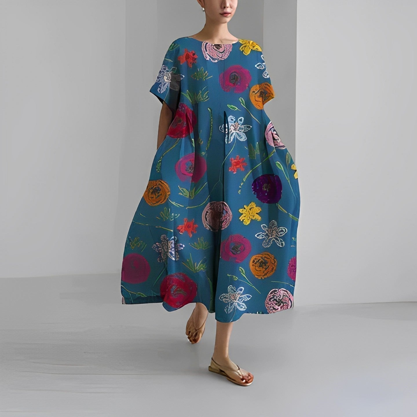 GR | Oversized dress, loose fit, short sleeves, summer dress, long dresses 