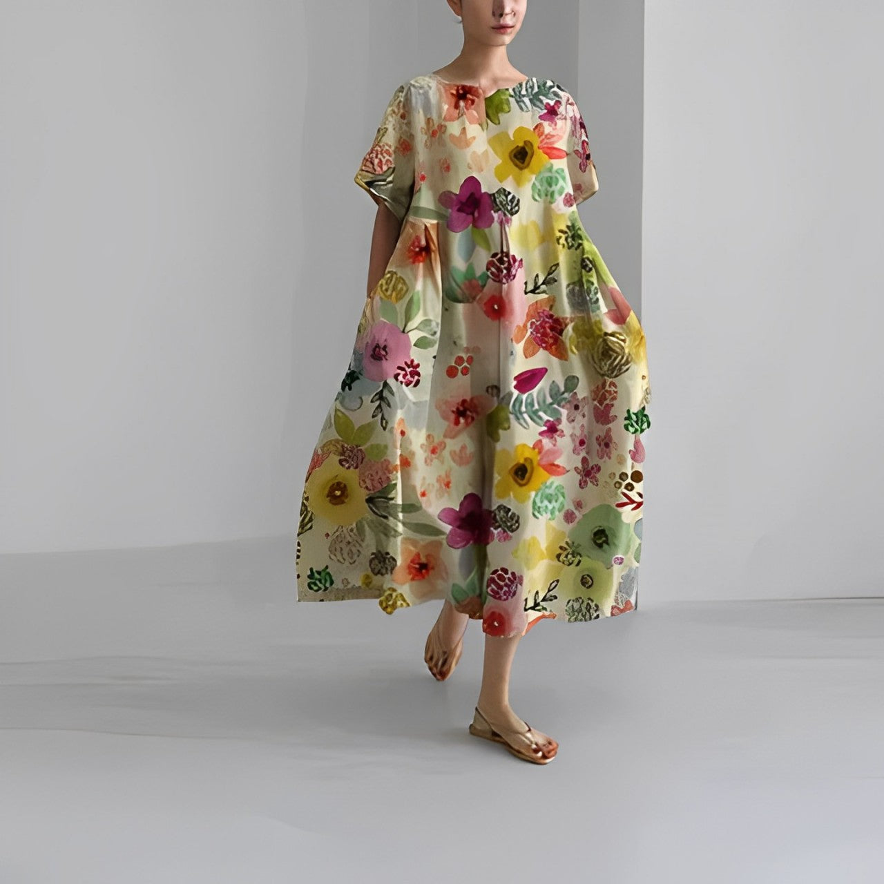 GR | Oversized dress, loose fit, short sleeves, summer dress, long dresses 