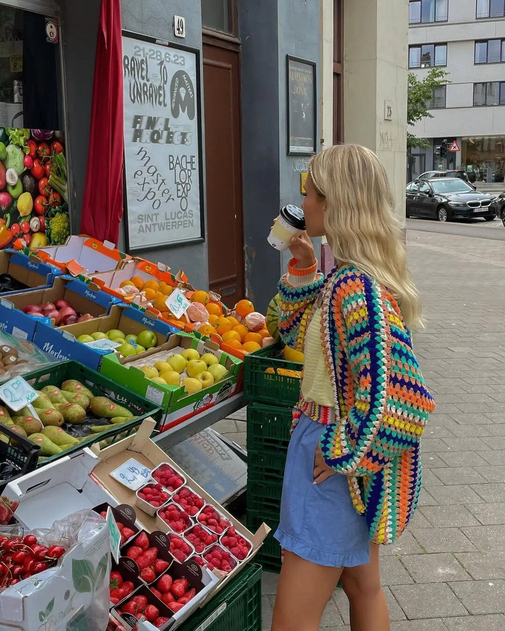 GR | Bunte gehäkelte Strickjacke