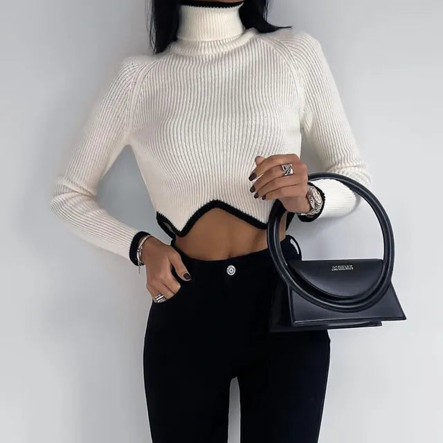 GR | Ribbed roll-neck crop top 