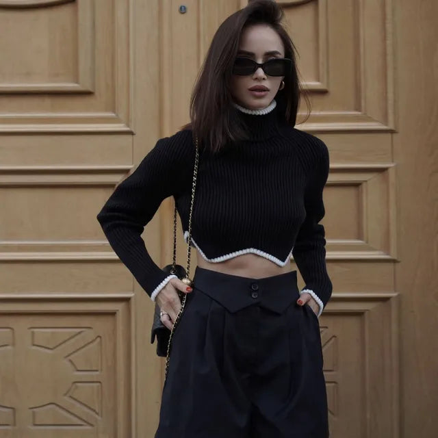 GR | Ribbed roll-neck crop top 