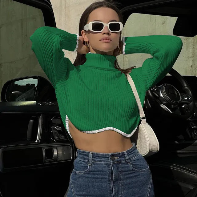 GR | Ribbed roll-neck crop top 