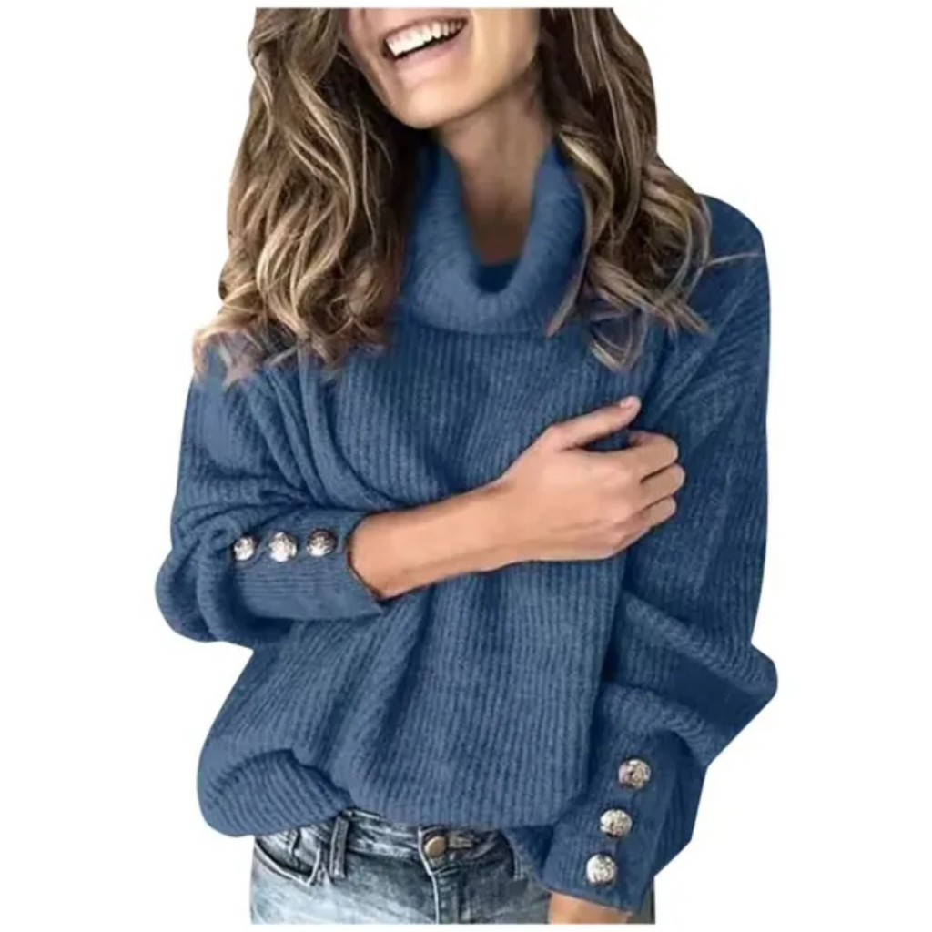 GR - Damen Pullover mit Knopfärmeln und Rollkragen