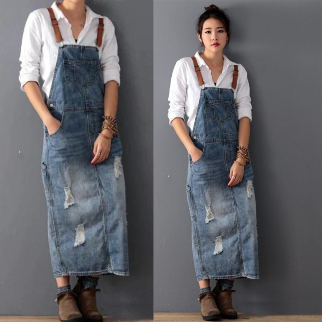 GR | Stilvolles Weinlese Denim Kleid