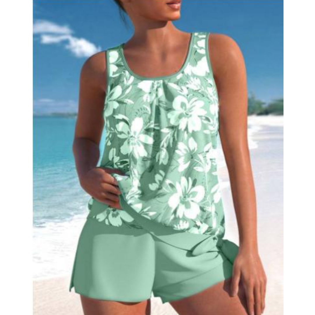 GR | 2-Piece Tankini Set Floral Pattern Women's Swimwear