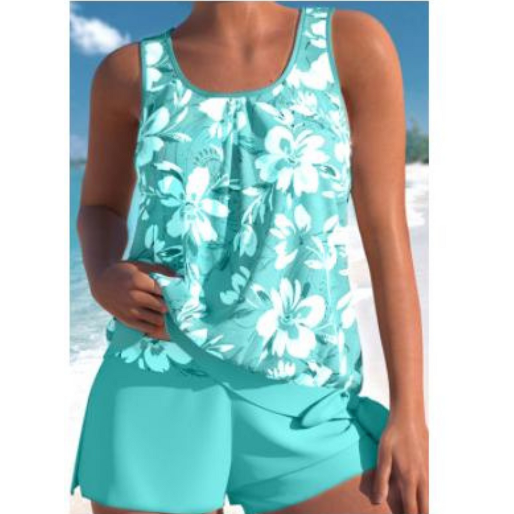 GR | 2-Piece Tankini Set Floral Pattern Women's Swimwear