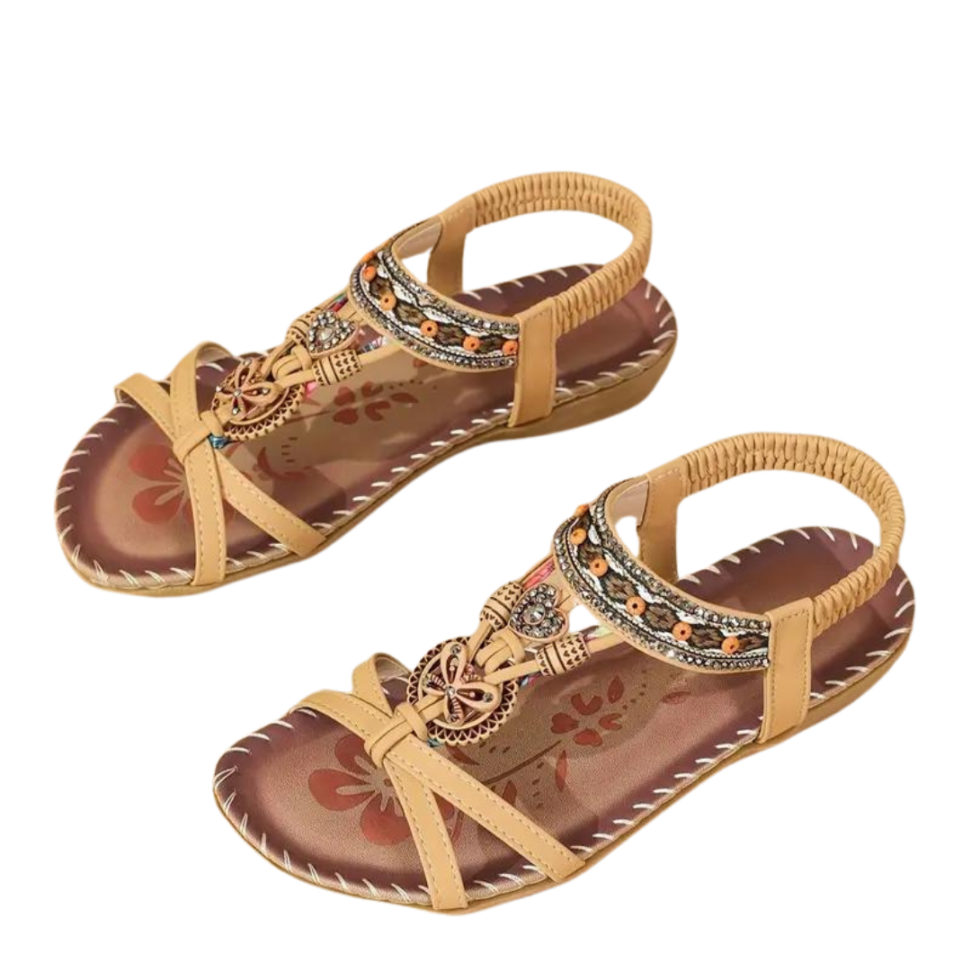 GR Flat Sandals - Boho - Rhinestone Butterfly