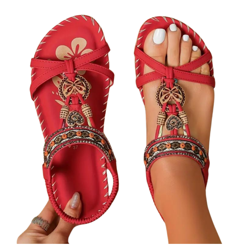 GR Flat Sandals - Boho - Rhinestone Butterfly