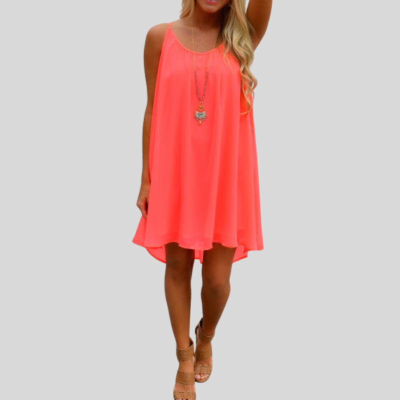 GR | Sleeveless summer dress with spaghetti straps. Light and airy. Casual cut.