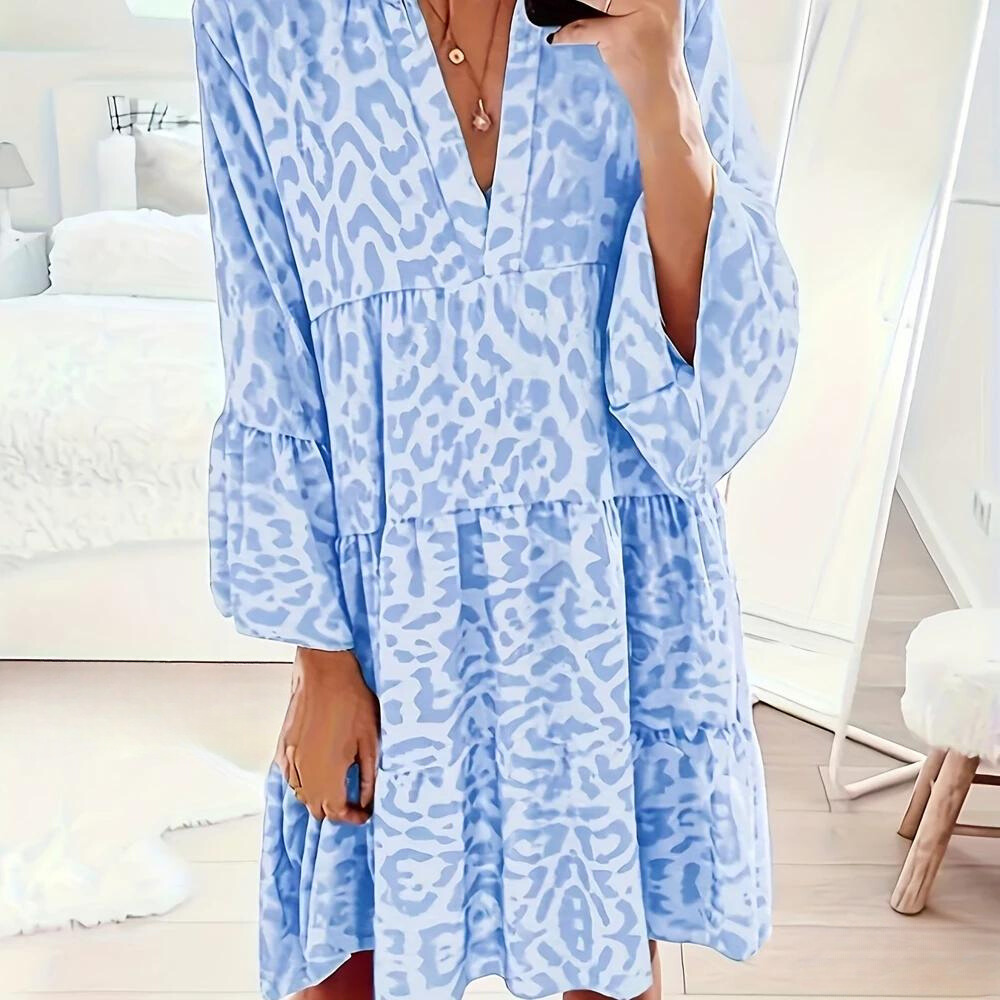 GR | Boho dress with leopard print for women, plus size