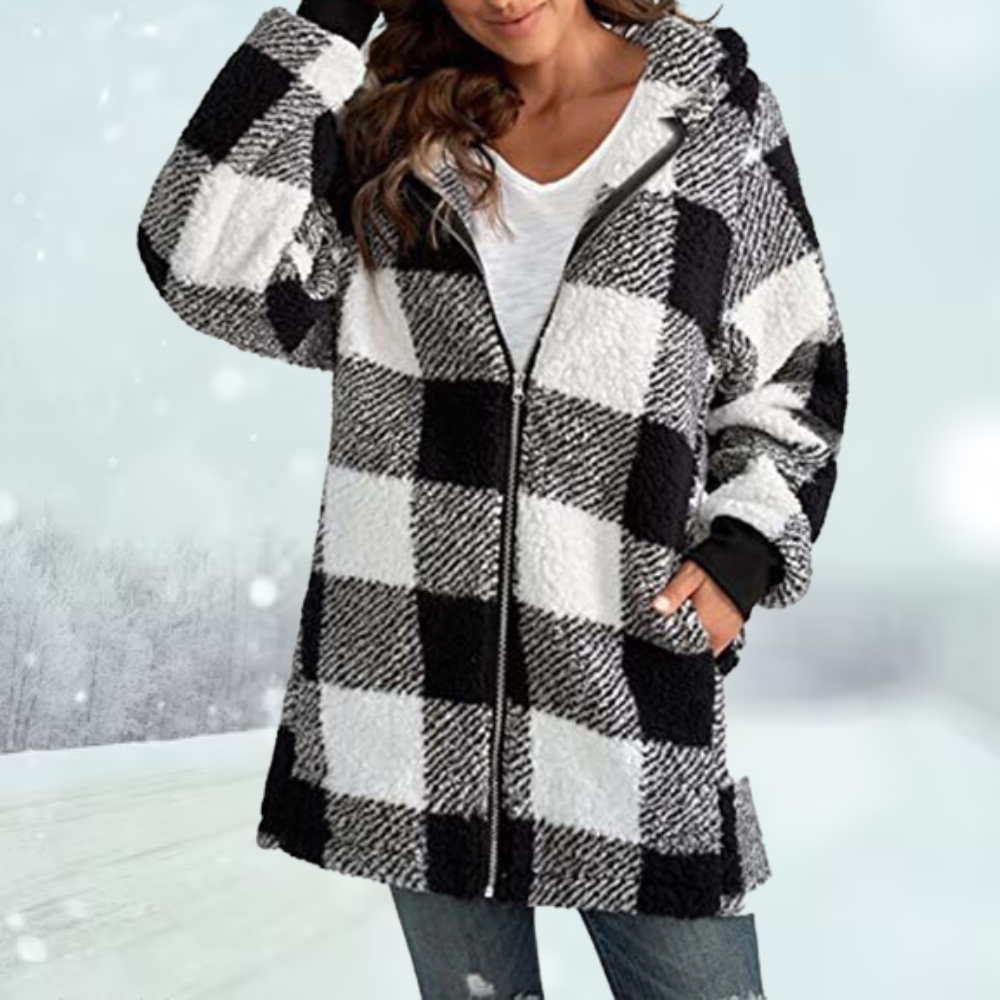 GR | Women's winter jacket with hood in a checked pattern