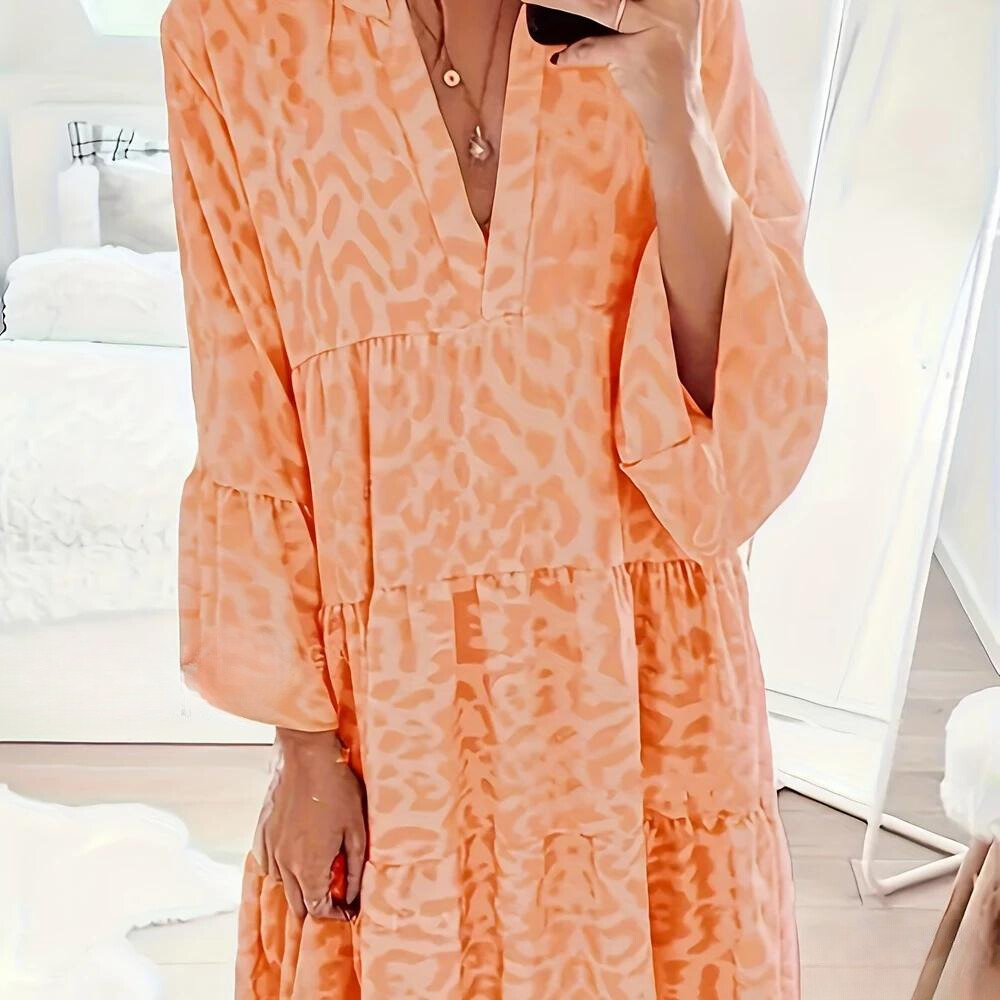 GR | Boho dress with leopard print for women, plus size