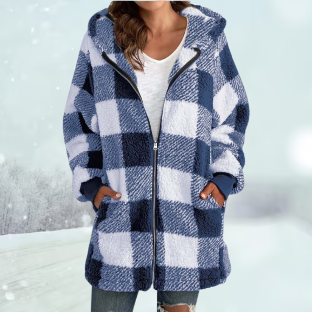 GR | Women's winter jacket with hood in a checked pattern