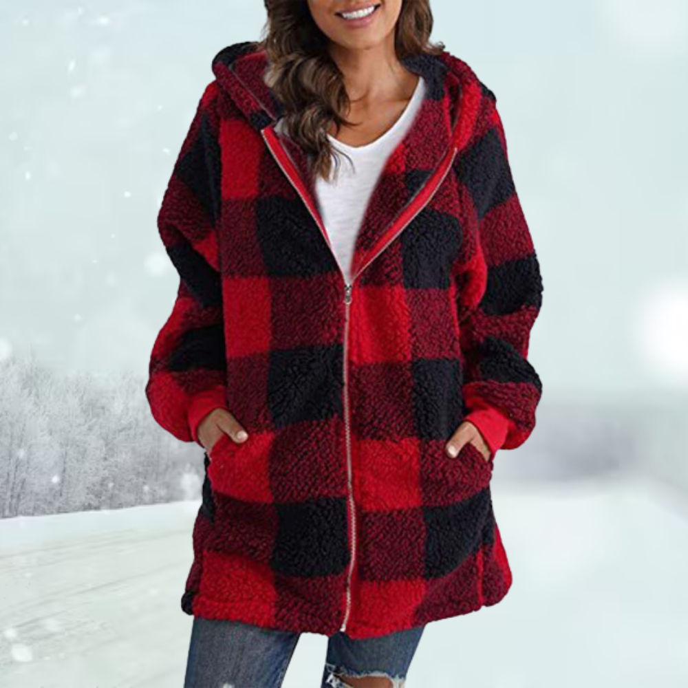 GR | Women's winter jacket with hood in a checked pattern