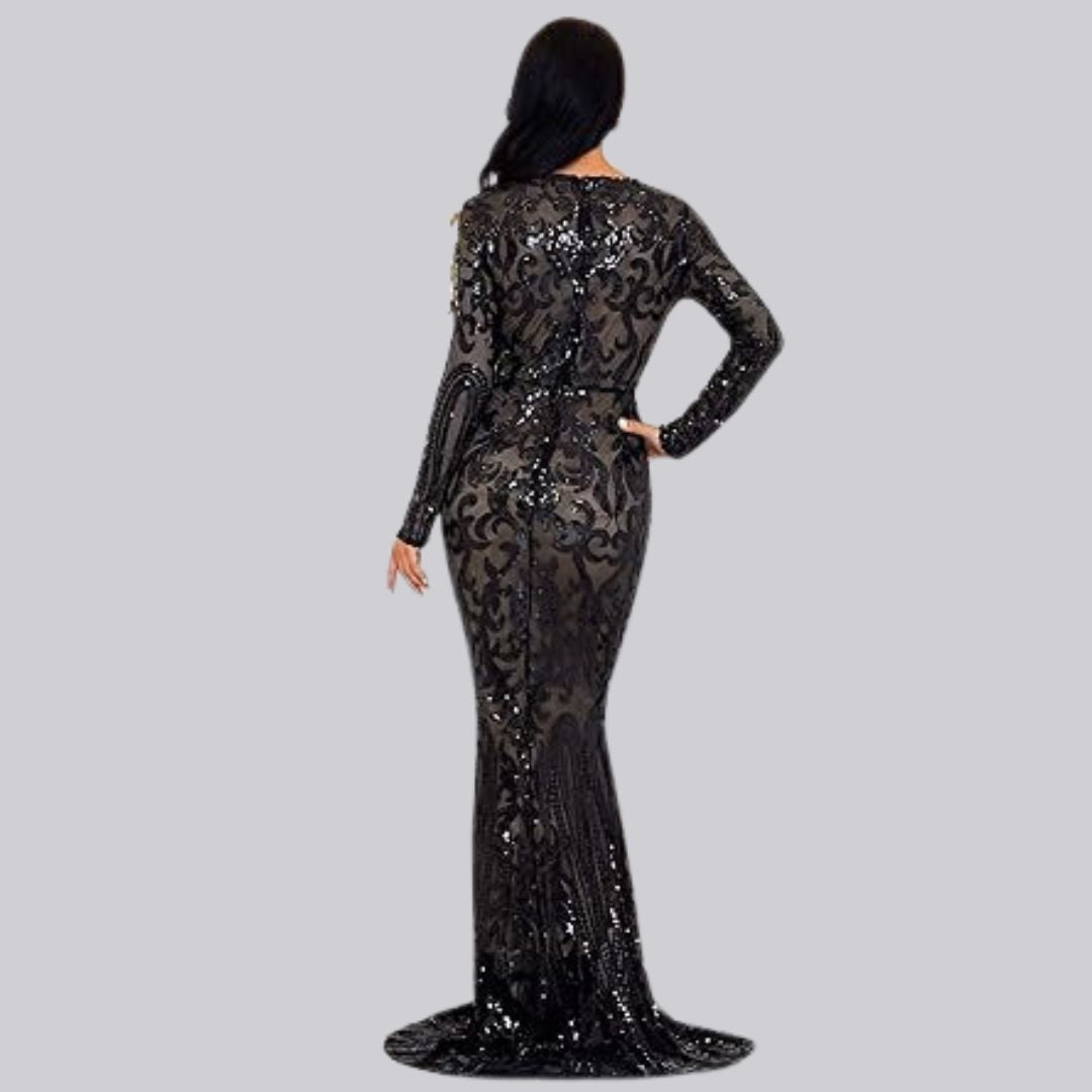 GR | Evening dress with long sleeves and sequins