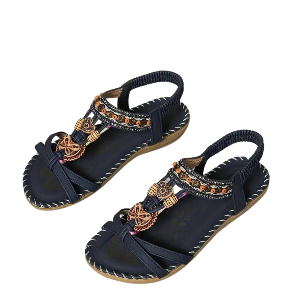 GR Flat Sandals - Boho - Rhinestone Butterfly
