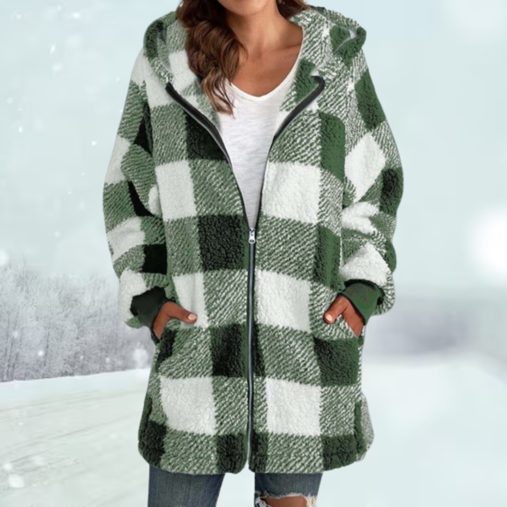 GR | Women's winter jacket with hood in a checked pattern
