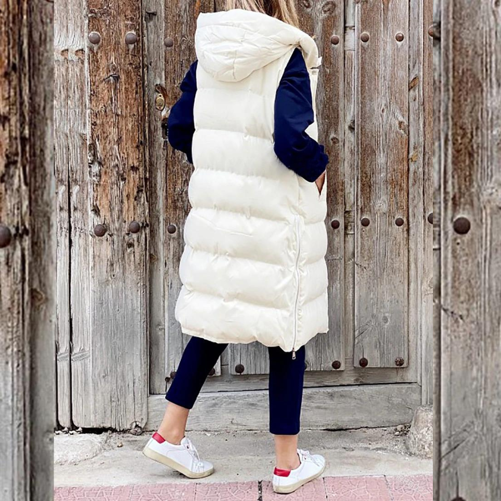 Long sleeveless cotton coat with hood