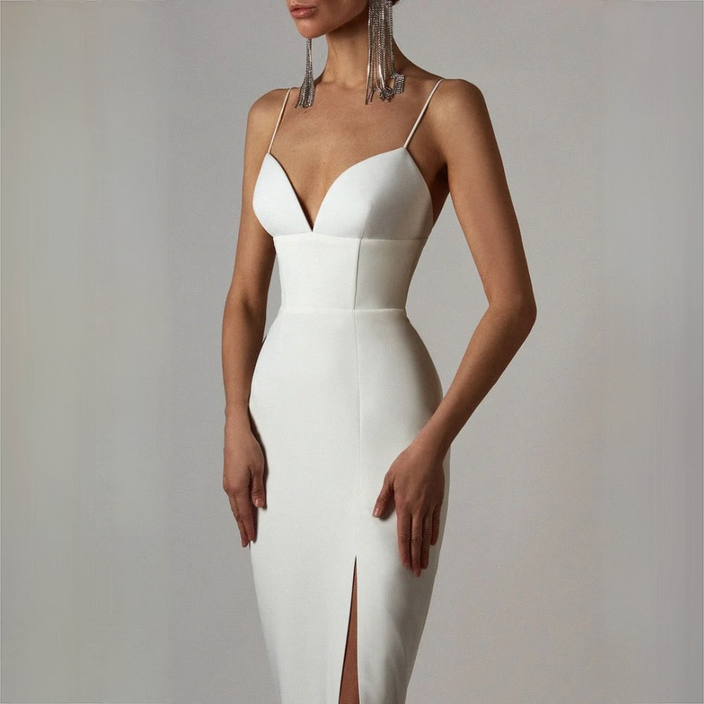 GR | Midikleid Mit V-ausschnitt Und Spaghettiträgern