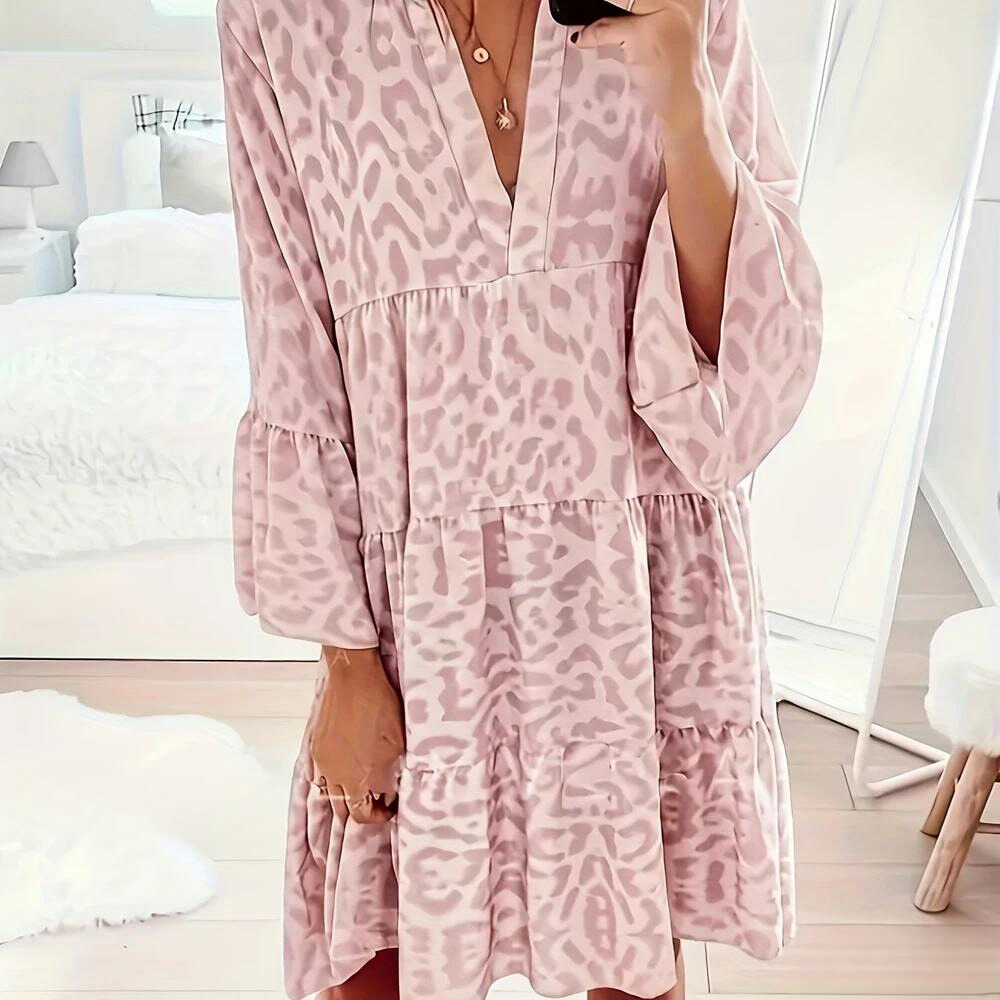 GR | Boho dress with leopard print for women, plus size