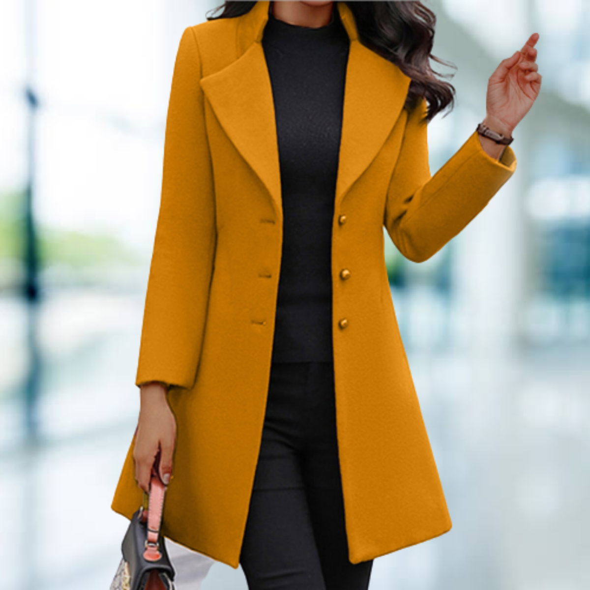 GR - Elegant solid long jacket coat
