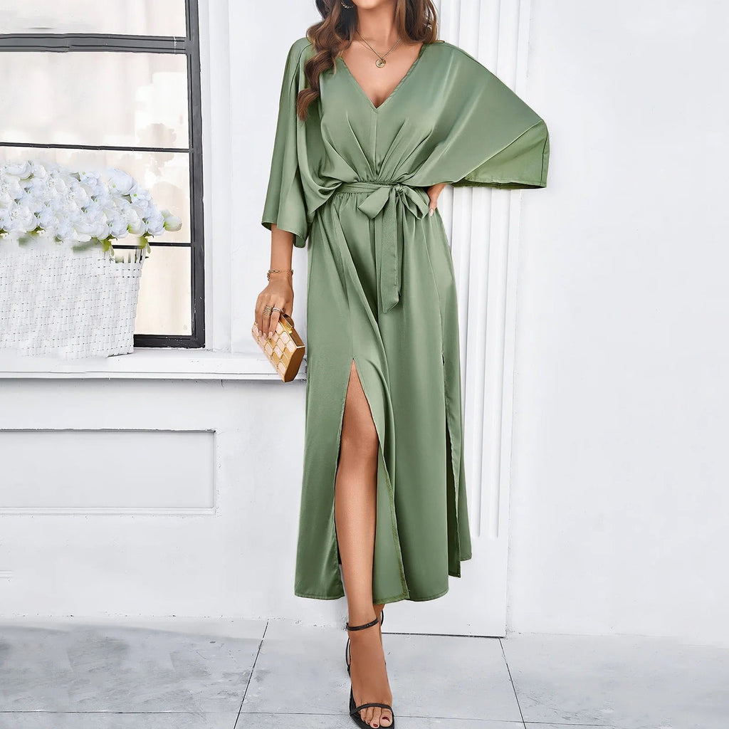 GR | Elegant V-neck dress with slit for women