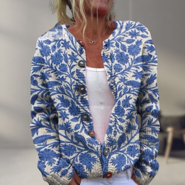 GR | Stylisches Blumenmuster Strickjacke