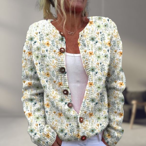 GR | Stylisches Blumenmuster Strickjacke