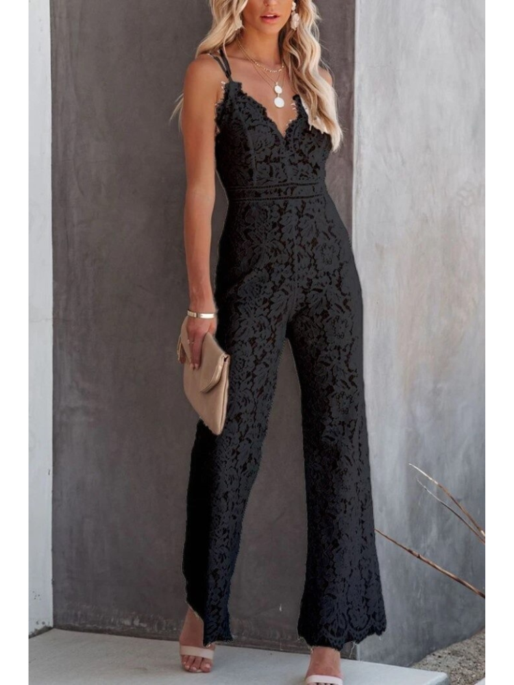Jumpsuit with V-neck and lace back