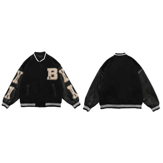GR | Varsity Streetwear Bomber Jacket with Embroidered Patches