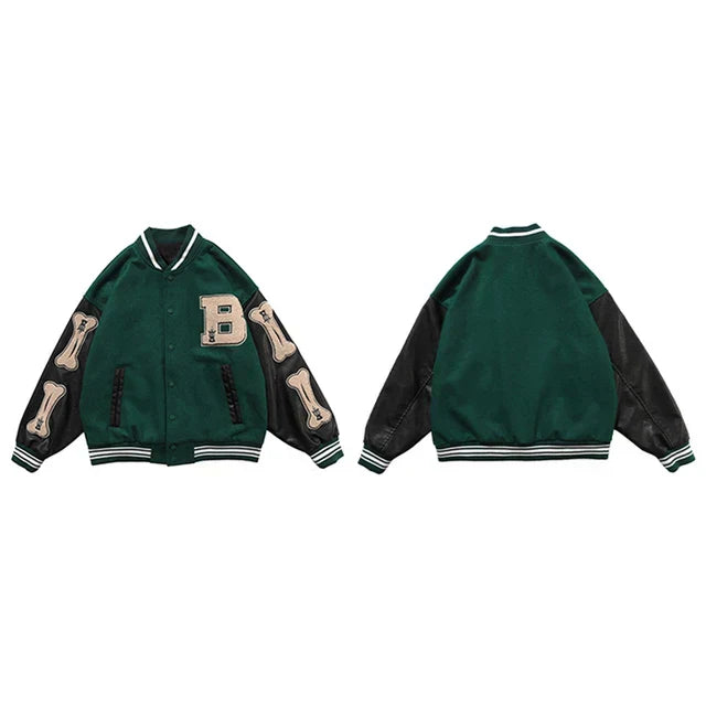GR | Varsity Streetwear Bomber Jacket with Embroidered Patches