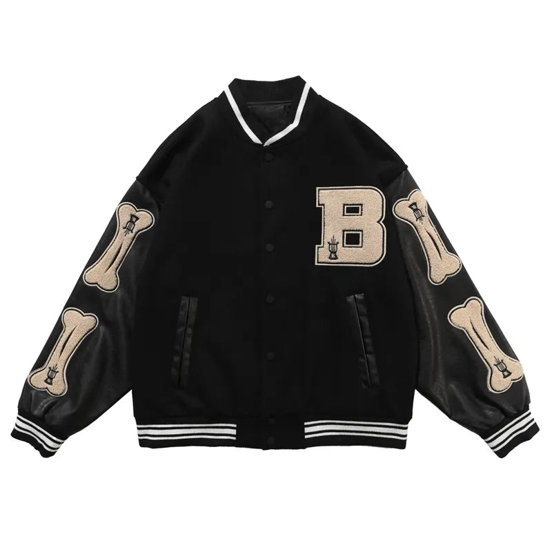 GR | Varsity Streetwear Bomber Jacket with Embroidered Patches