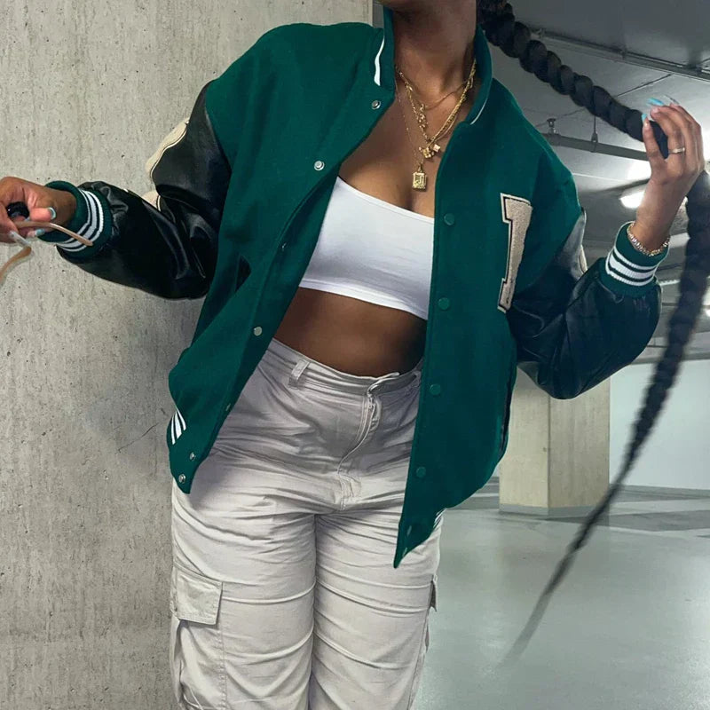 GR | Varsity Streetwear Bomber Jacket with Embroidered Patches