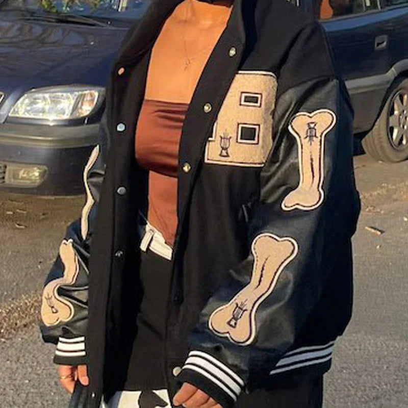 GR | Varsity Streetwear Bomber Jacket with Embroidered Patches