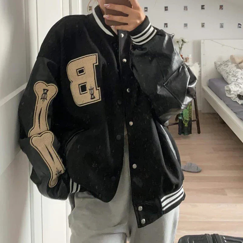 GR | Varsity Streetwear Bomber Jacket with Embroidered Patches