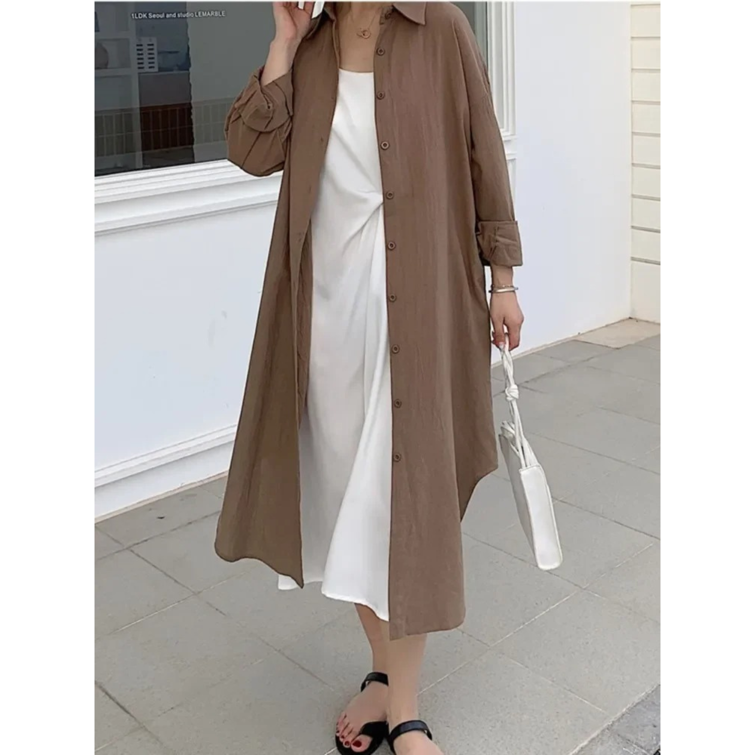 GR | Vintage short-sleeved shirt dress, linen and cotton