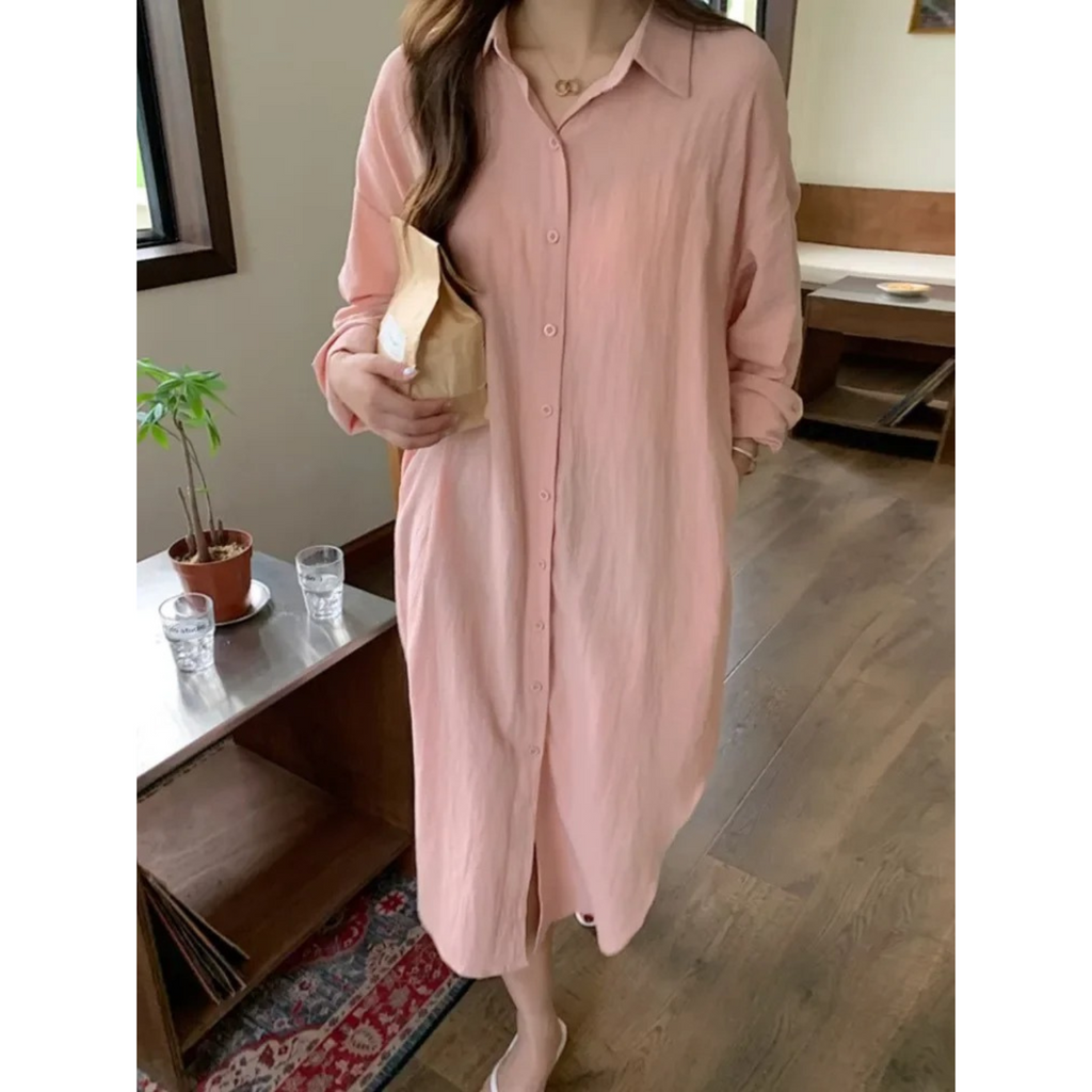 GR | Vintage short-sleeved shirt dress, linen and cotton