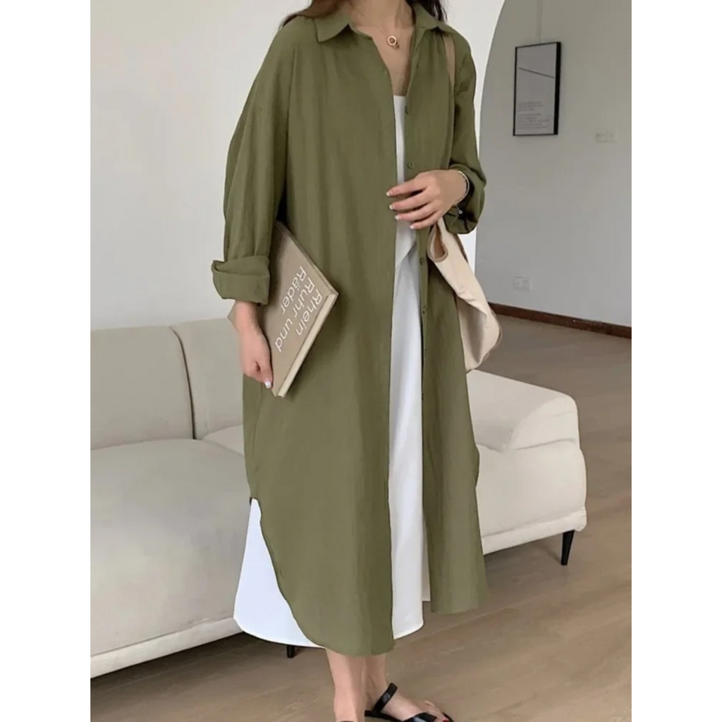 GR | Vintage short-sleeved shirt dress, linen and cotton