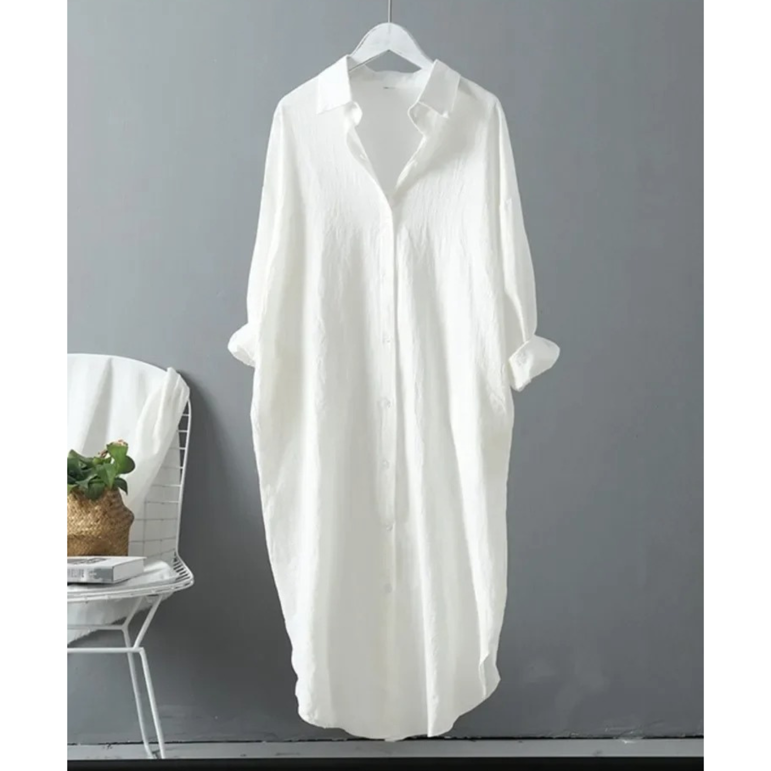 GR | Vintage short-sleeved shirt dress, linen and cotton
