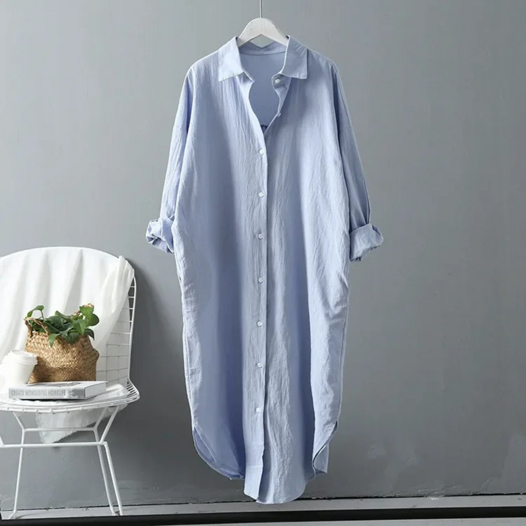 GR | Vintage short-sleeved shirt dress, linen and cotton