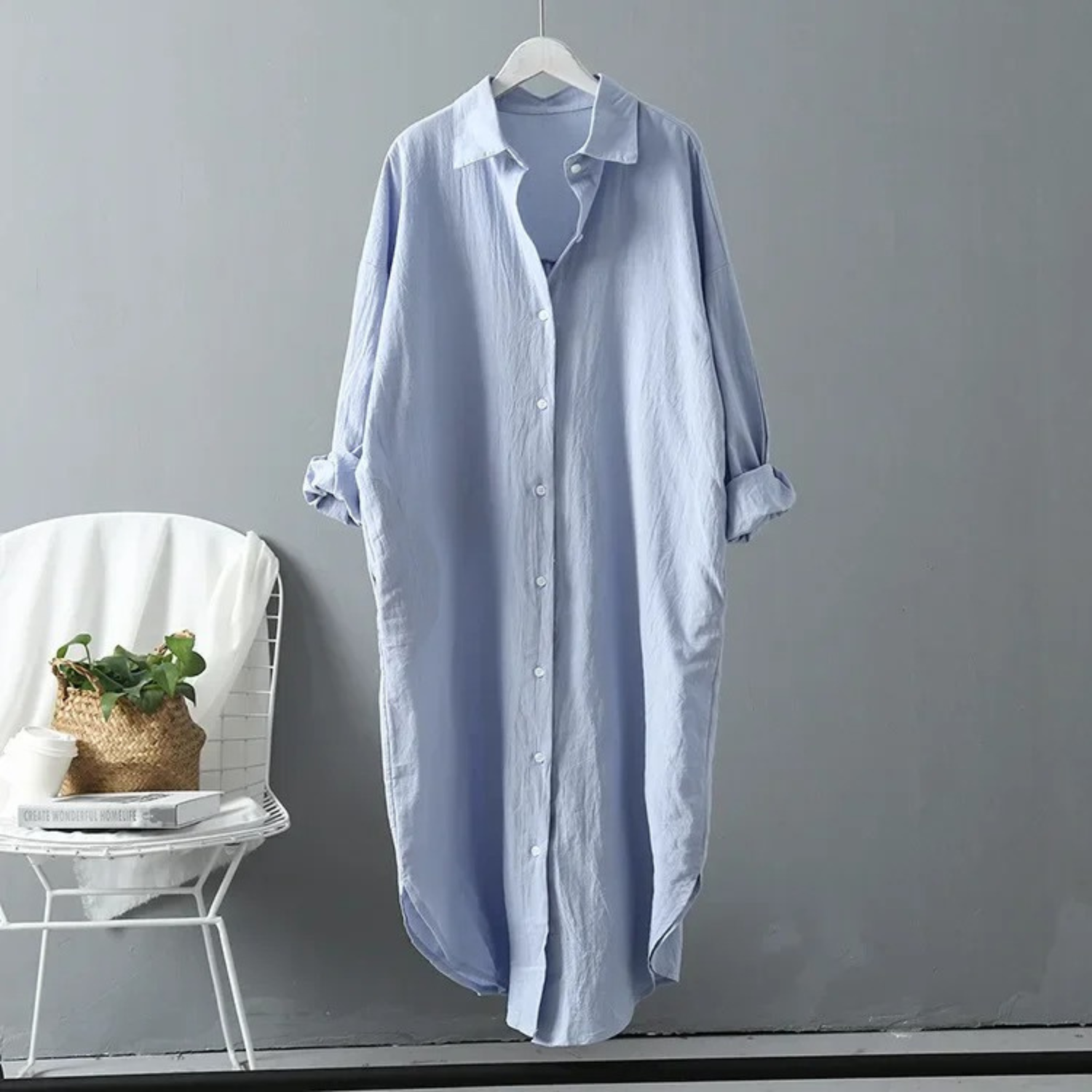 GR | Vintage short-sleeved shirt dress, linen and cotton
